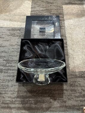 Black Saks Fifth Avenue  Clear Glass Pedestal Bowl